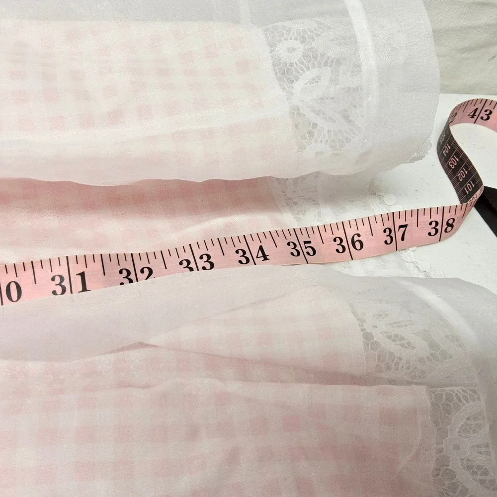 Vintage Girls Size 12 Pink Gingham‎ Organza Dress Lace Floral Pearl Accents USA